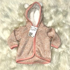 NWT H&M Knit Teddy Bear Coat with Fur. 1-2M